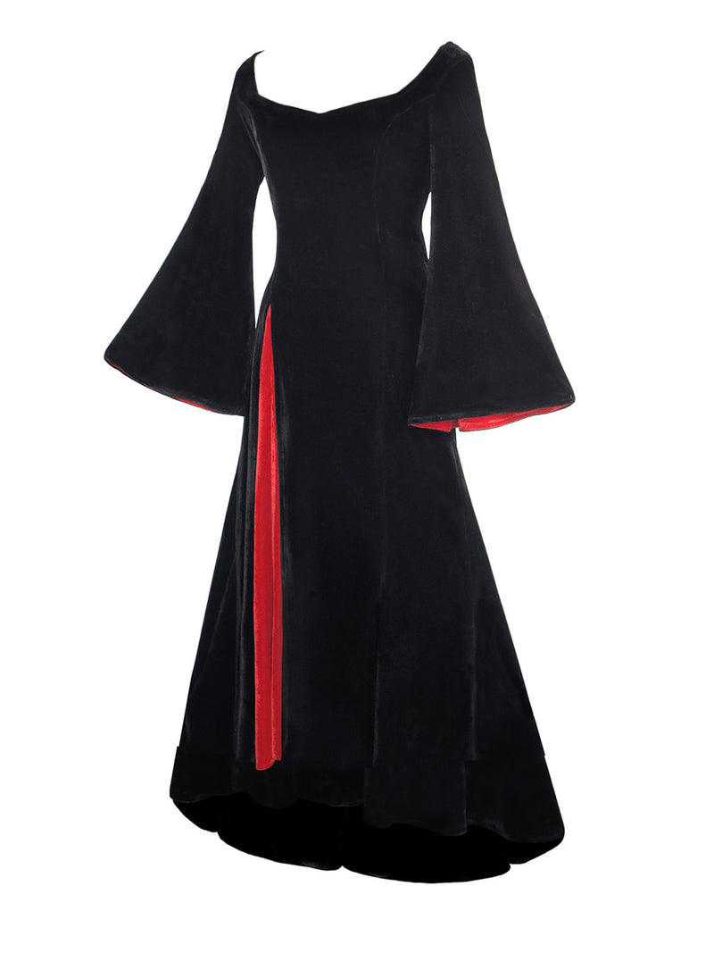 red velvet black dress 1930s Bell-Sleeve Wednesday Addams Style Back Concealed Zipper Length A - Line Wedding Collection:E3 color:Black roses *