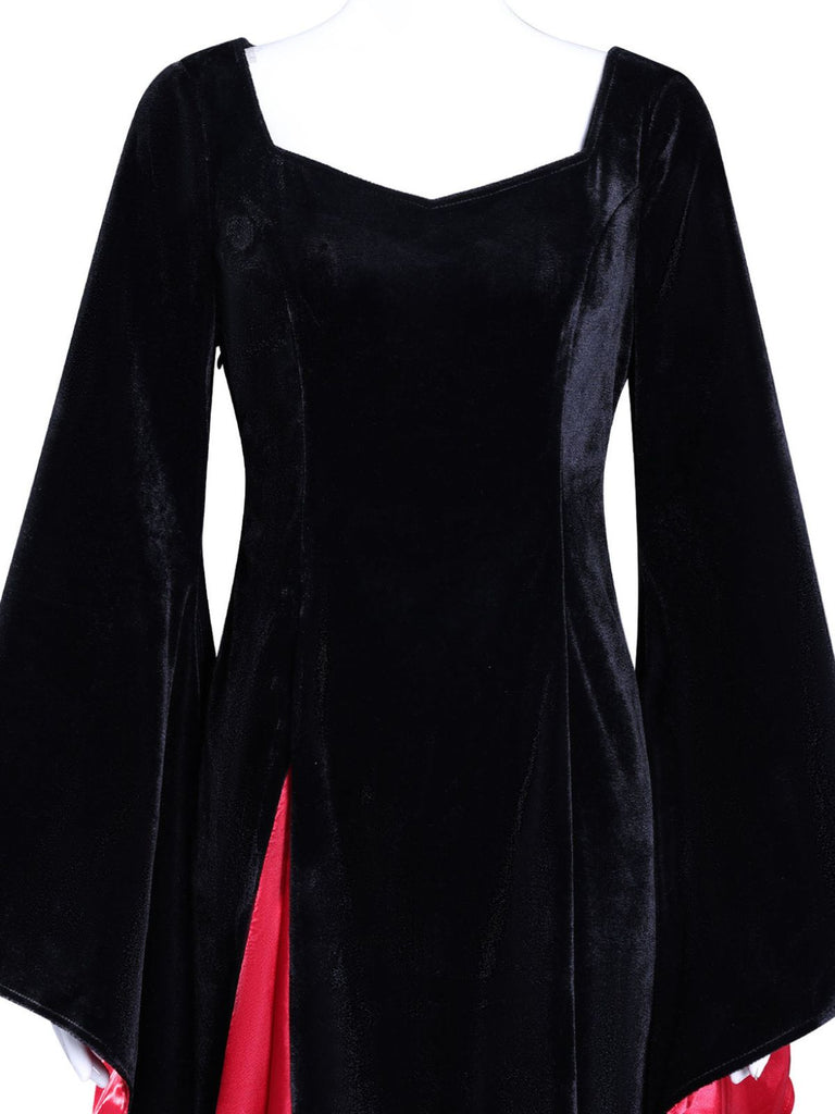 1930s Velvet Bell-Sleeve Wednesday Addams Style Dress | Retro Stage 1930s Velvet Bell-Sleeve Wednesday Addams Style Dress | Retro Stage