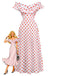 White 1930s Red Polka Dots Off-Shoulder Ruffle Maxi Dress - vintage dress, retro fashion, elegant red