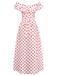 White 1930s Red Polka Dots Off-Shoulder Ruffle Maxi Dress - vintage dress, retro fashion, elegant red