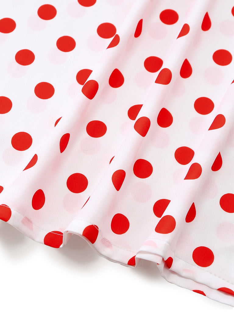 White 1930s Red Polka Dots Off-Shoulder Ruffle Maxi Dress - vintage dress, retro fashion, elegant red