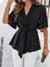 1930s Elegant Short-Sleeved Tie Waist Blouse — 1930s elegance she can wear anywhere