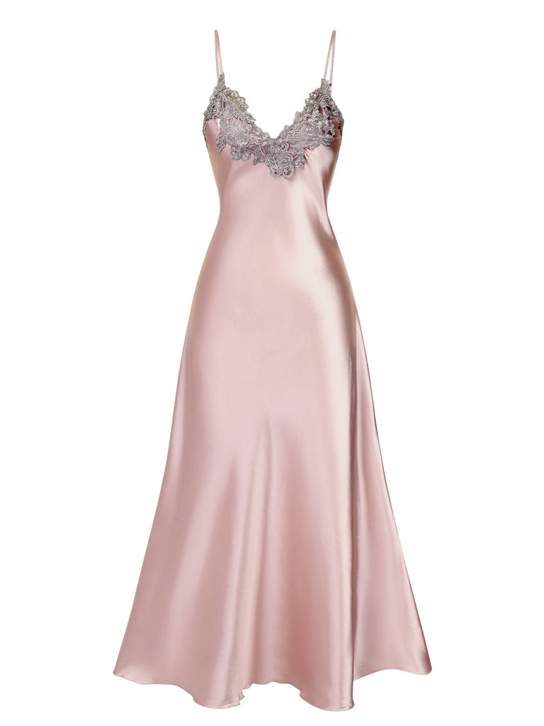 1930s Embroidered Faux Satin Strap Nightgown: wher