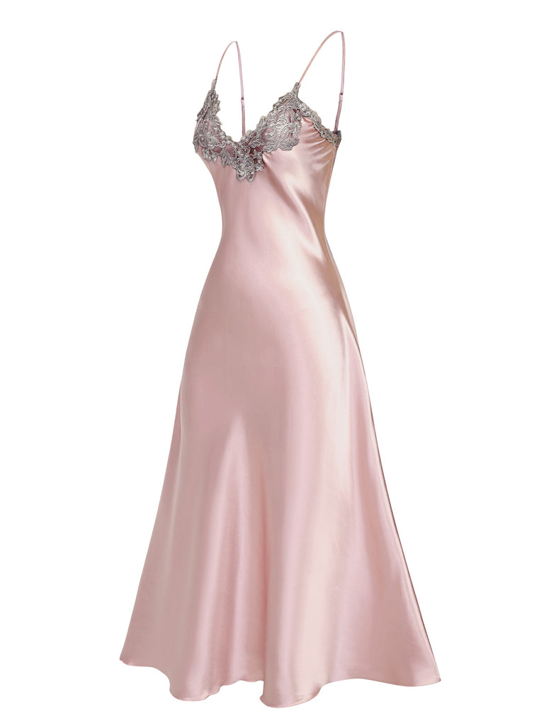 This 1930s Embroidered Faux Satin Strap Nightgown 