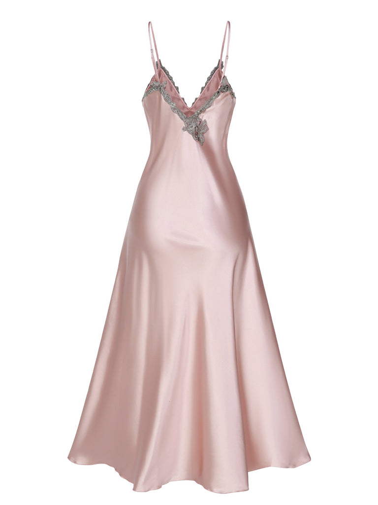 1930s Embroidered Faux Satin Strap Nightgown — a 1