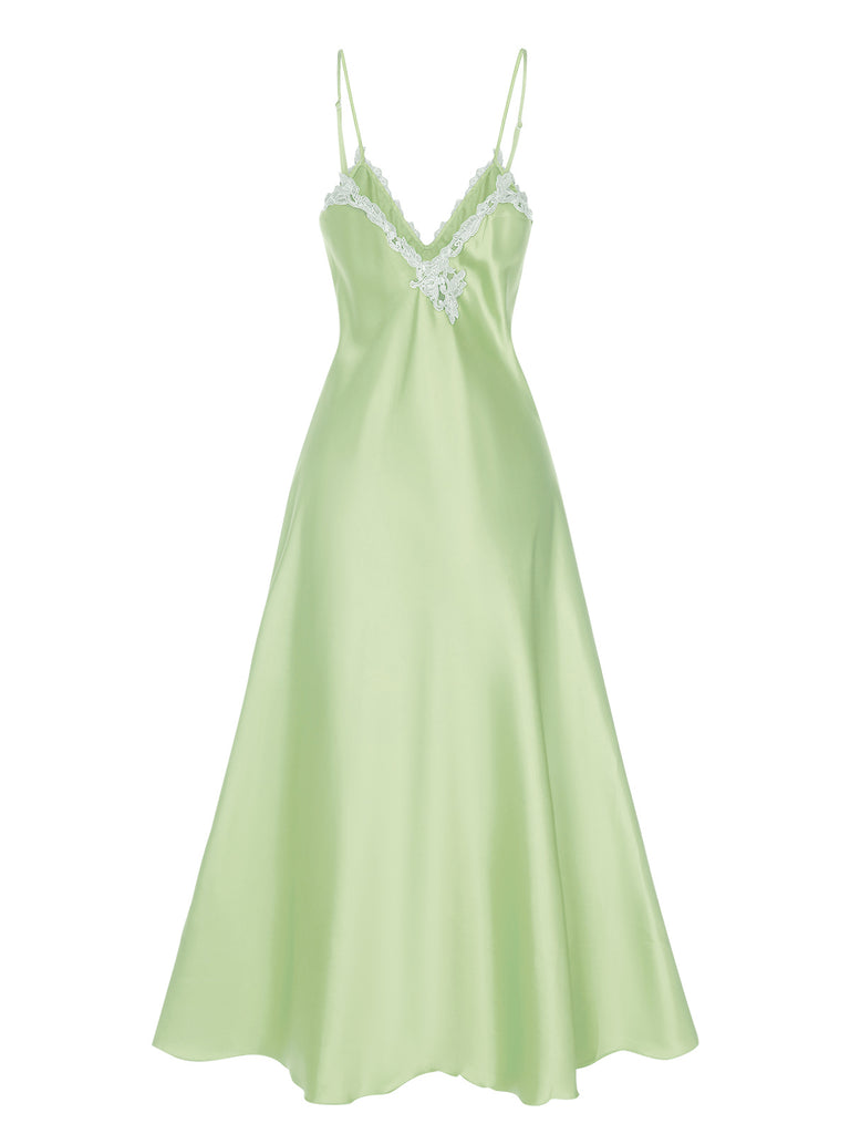 1930s Embroidered Faux Satin Strap Nightgown — a 1930s silhouette that turns sidewalks into runways