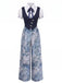 Blue 1930s Faux 3PCS Bow Floral Jumpsuit, vintage jumpsuit, floral print