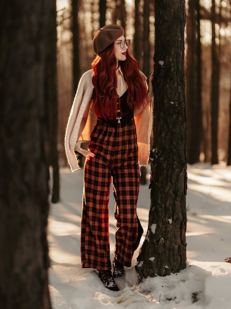 1930s Faux 3PCS Bow Plaid Jumpsuit - vintage jumpsuit, retro fashion