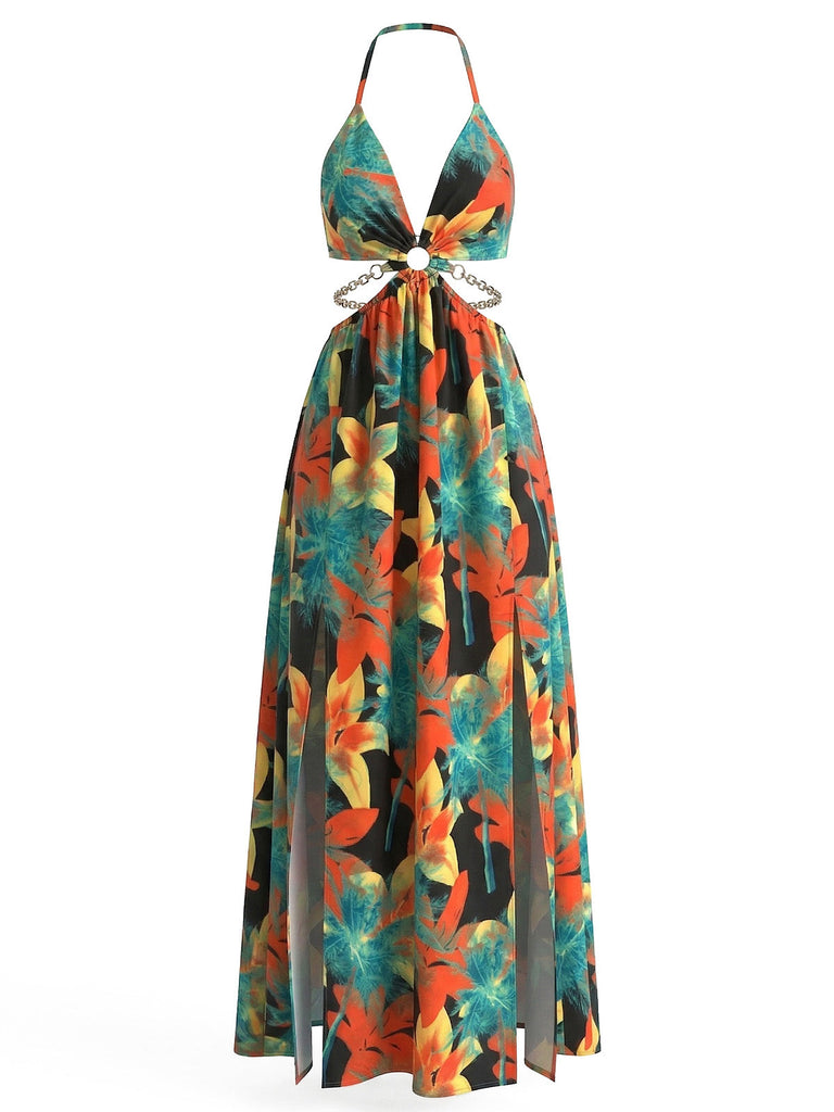 1930s Floral Halter Backless Slit Maxi Dress | Retro Stage 1930s Floral Halter Backless Slit Maxi Dress | Retro Stage