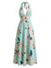 1930s Floral Halter V-Neck Lace-Up Dress: beautiful vintage dress, retro fashion, elegant style with timeless appeal