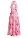 1930s Floral Halter V-Neck Lace-Up Dress - vintage dress, retro fashion, elegant style for vintage lovers