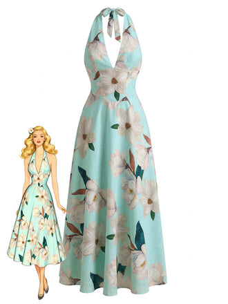 1930s Floral V-Neck Dress - vintage dress, retro fashion