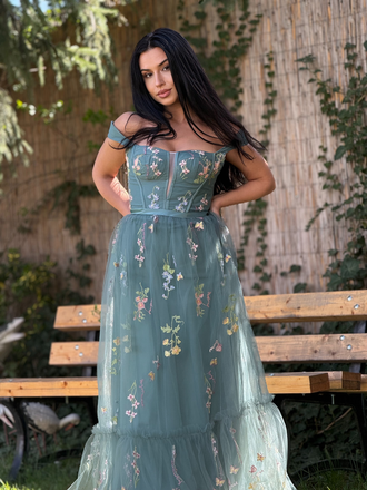 1930s Floral Mesh Boned Lace-Up Dress, vintage dress, retro fashion, floral print, lace detail - perfect for women who love vintage and retro fashion