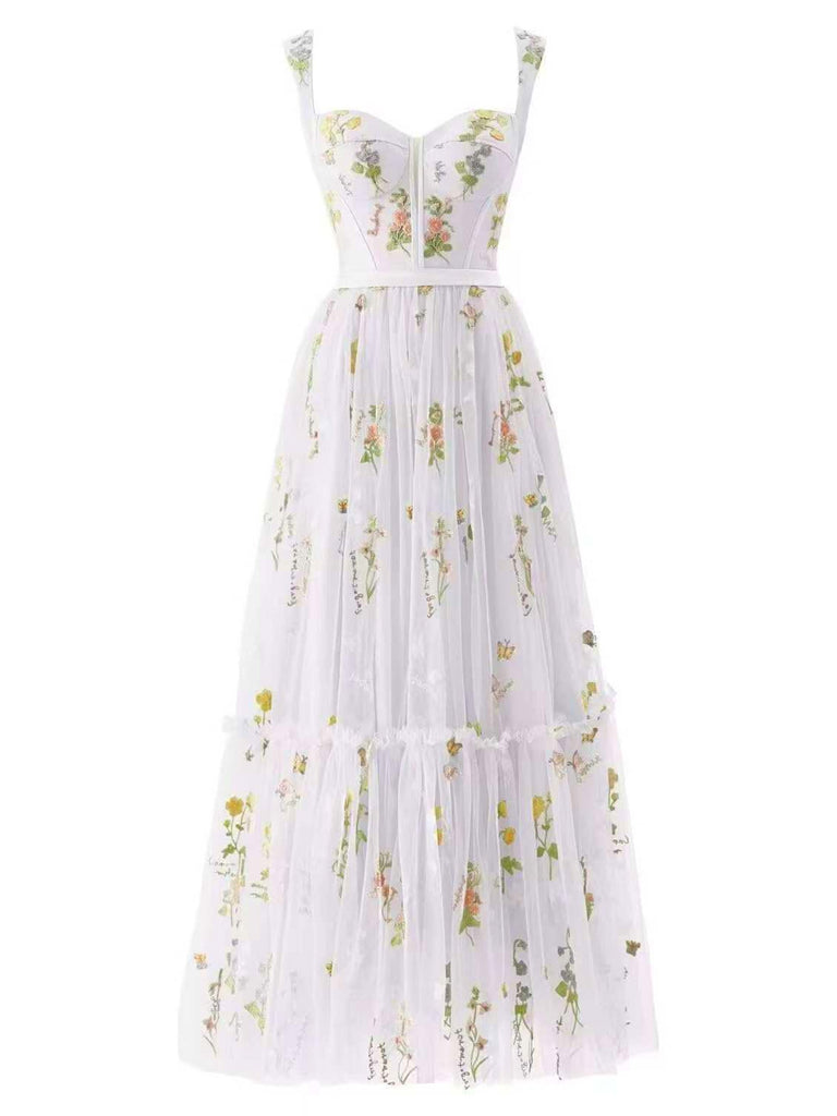 1930s Floral Mesh Boned Lace-Up Dress, classic vintage style elegant retro fashion - Image 21