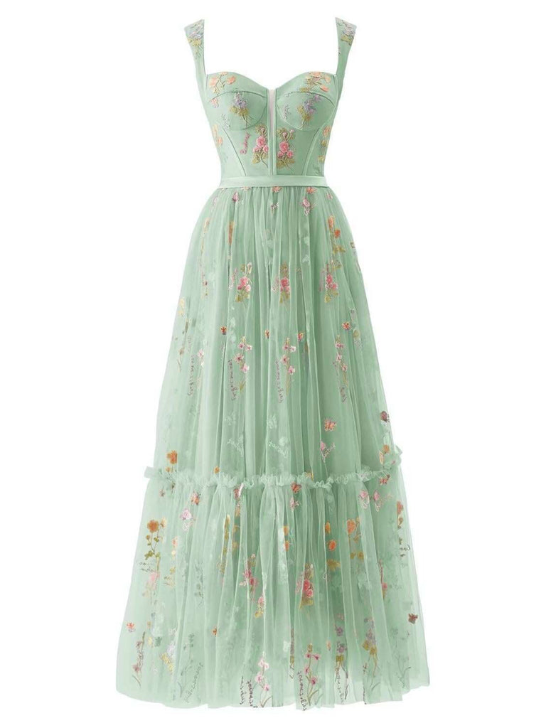 1930s Floral Mesh Boned Lace-Up Dress | Retro Stage