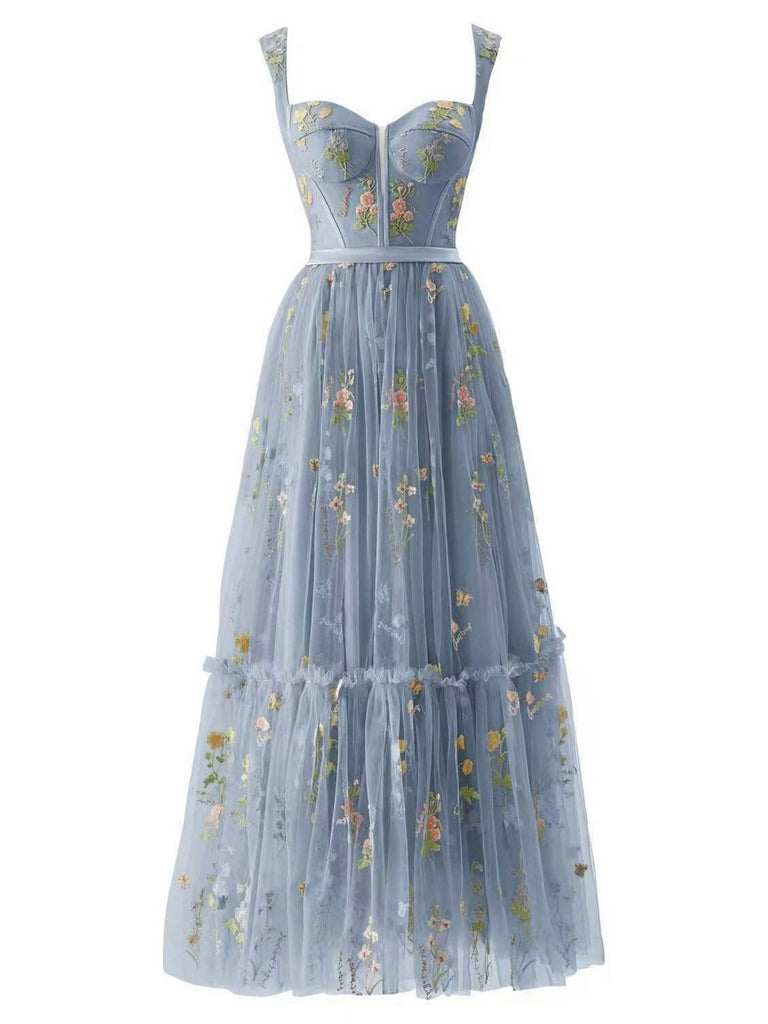 A-Line Strapes Floral Embriodered Floor-Length Wedding Guest Dress A-Line Strapes Floral Embriodered Floor-Length Wedding Guest Dress