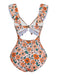 1930s Floral Ruffle Cutout Tie-Front One-Piece Swimsuit, vintage swimsuit, pin-up swimwear - perfect for women who love vintage and retro fashion