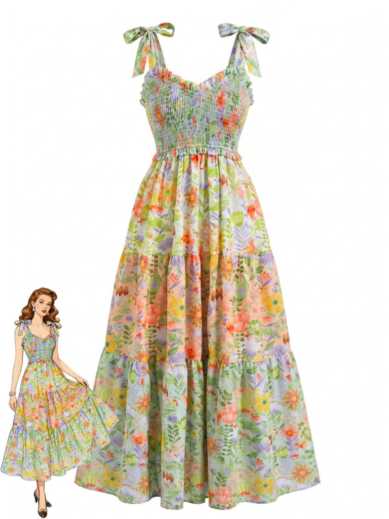 1940s Vintage Floral V Neck Dress