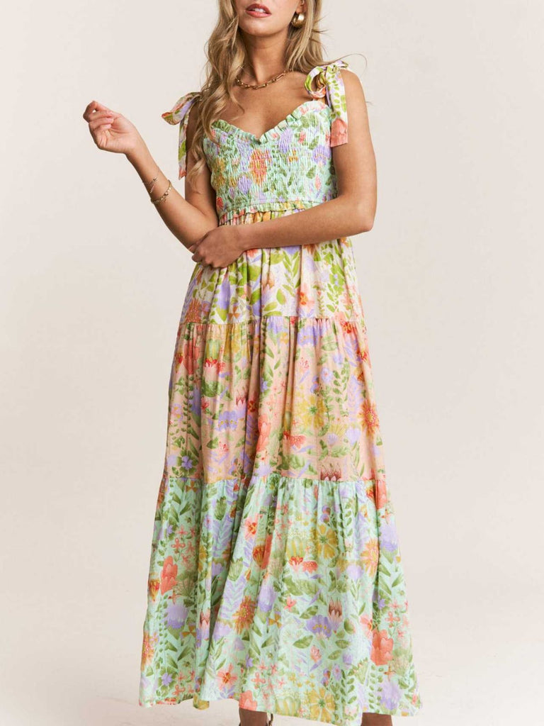 1940s Vintage Floral V Neck Dress