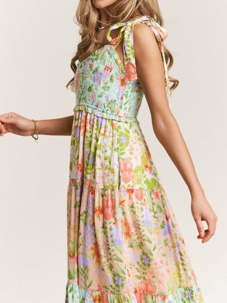 1940s Vintage Floral V Neck Dress