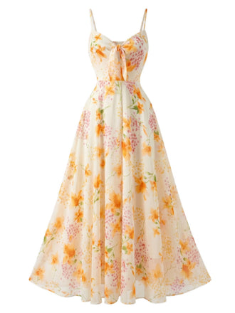 Yellow 1930s Floral V-Neck Bohemian Slip Dress, vintage dress, retro fashion, floral print - perfect for women who love vintage and retro fashion