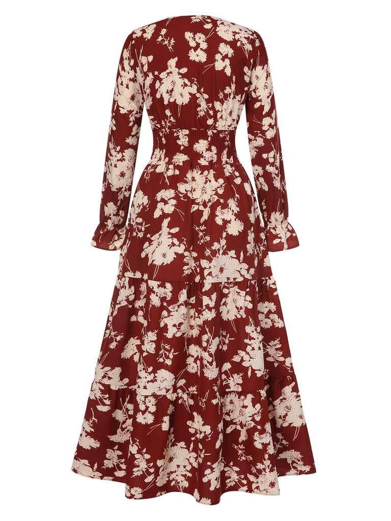 Back view: 1930s 1930s Flower Silhouette V-Neck Ma