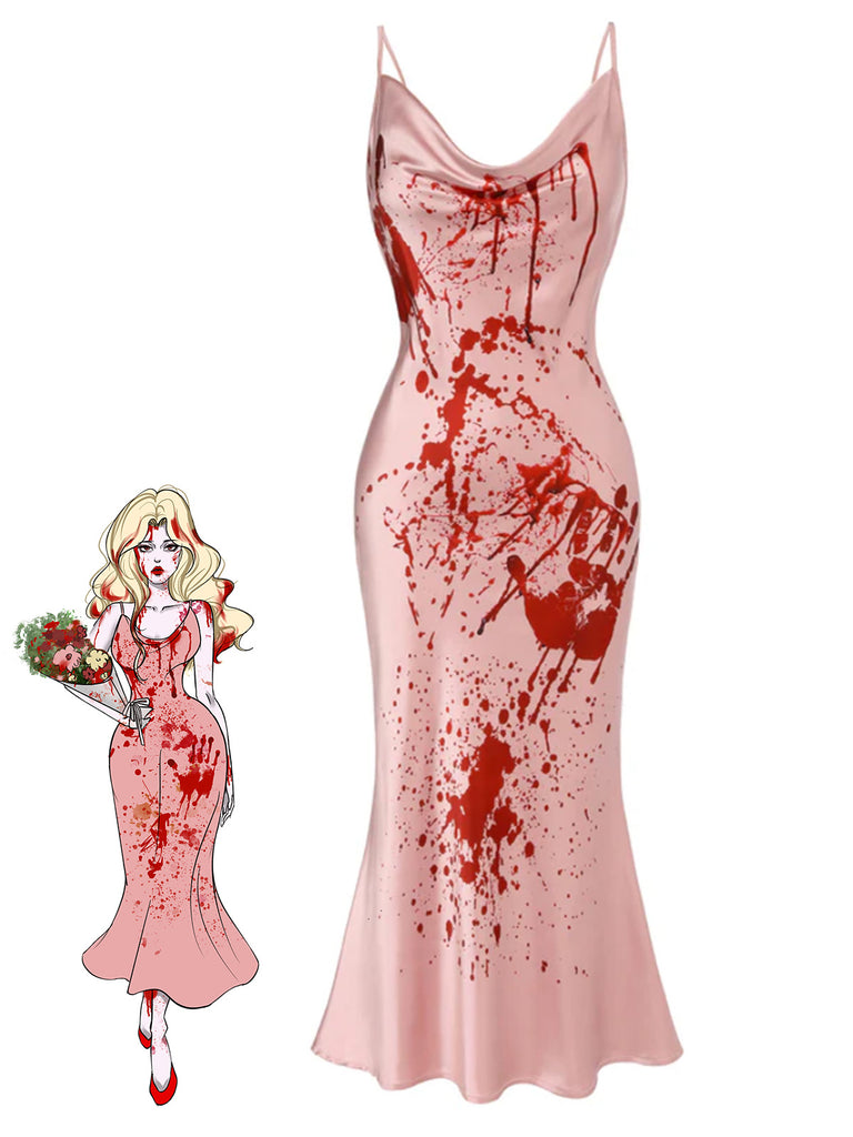 strapless open back dress US Warehouse] Pink 1930s Halloween Blood Fishtail Dress