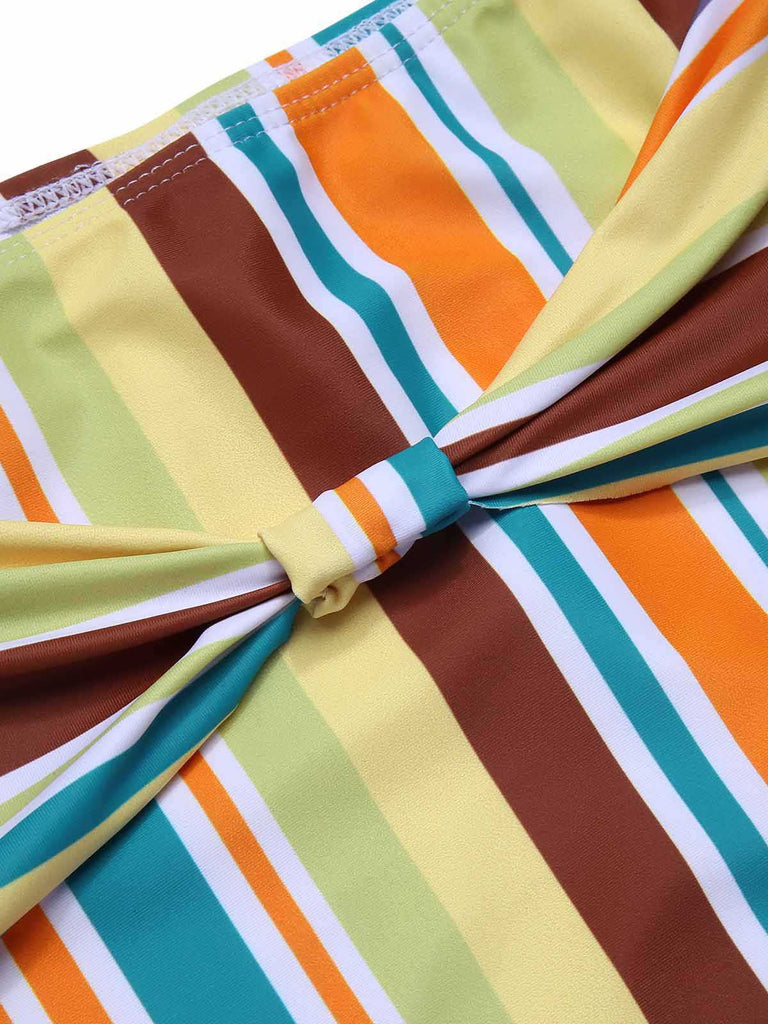 She's wearing 1930s Halter Contrast Stripes Swimsuit and the whole beach remembers the 1930s