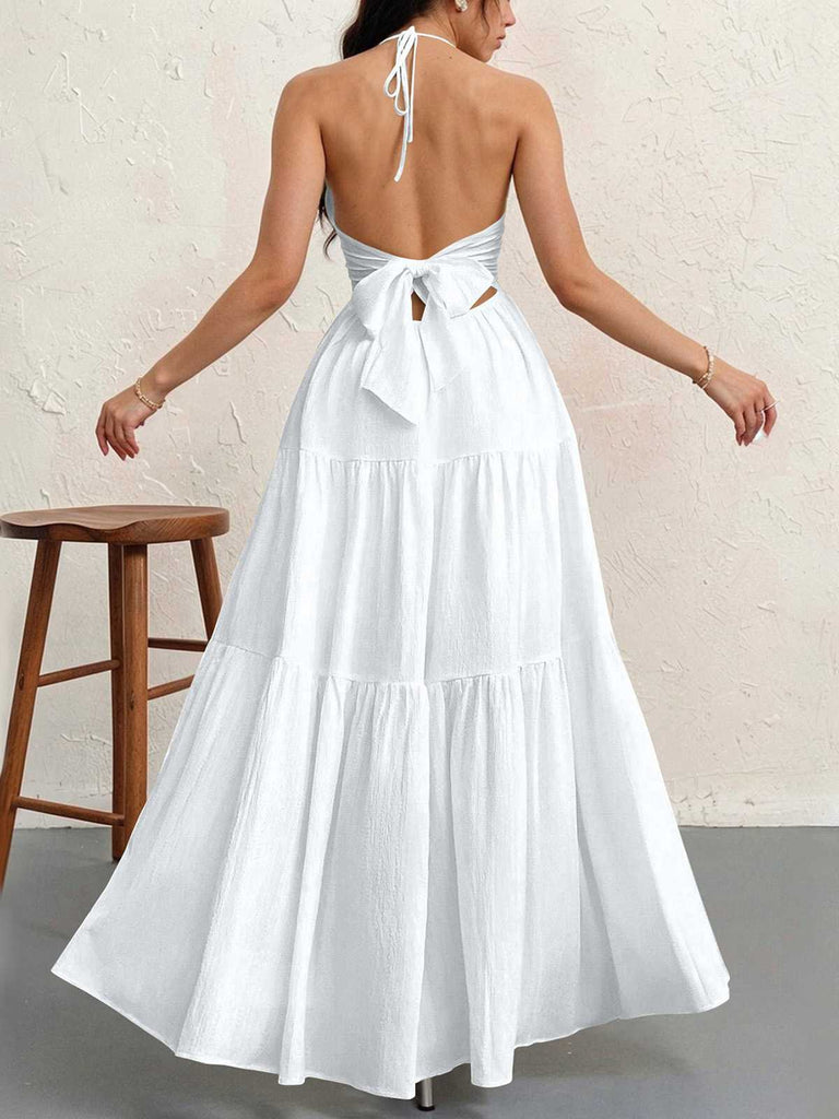 1930s Halter V-Neck Backless Solid Maxi Dress, vintage dress, retro fashion - perfect for women who love vintage and retro fashion