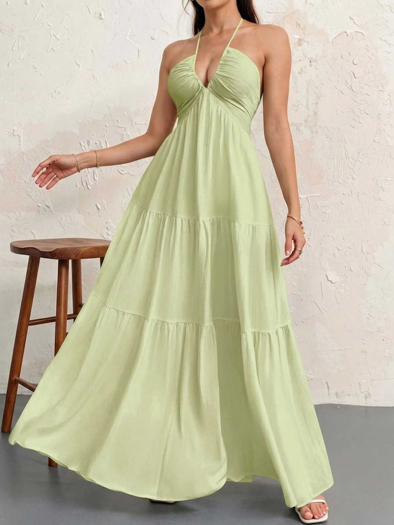 1930s Halter V-Neck Backless Solid Maxi Dress, vintage dress, retro fashion - perfect for women who love vintage and retro fashion