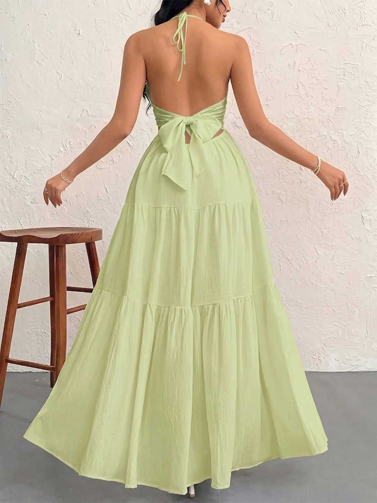 1930s Halter V-Neck Backless Solid Maxi Dress, vintage dress, retro fashion - perfect for women who love vintage and retro fashion