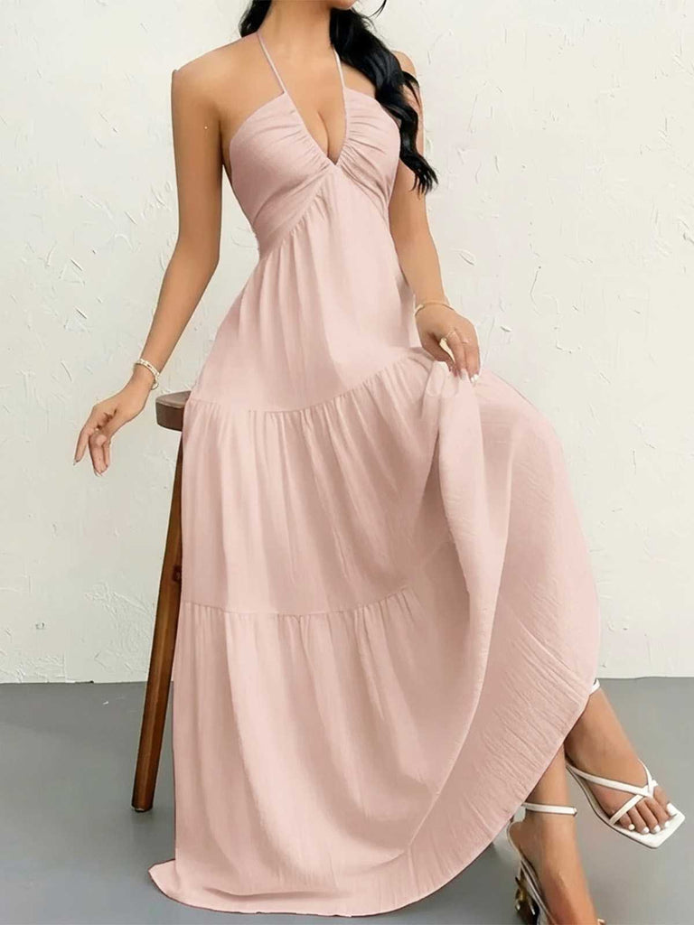 vintage halter maxi dresses Renaissance Muse Halter Maxi Dress Artistic Vintage Print Plus Size Fairycore Outfit 3XL