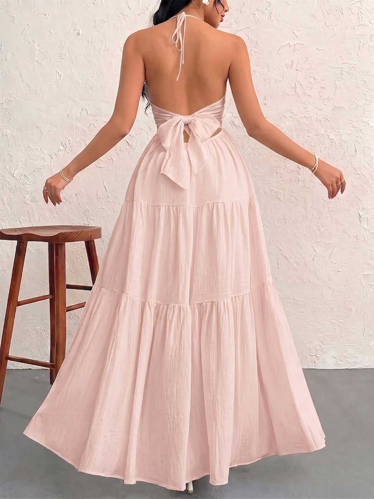 1930s Halter V-Neck Backless Solid Maxi Dress, vintage dress, retro fashion - perfect for women who love vintage and retro fashion