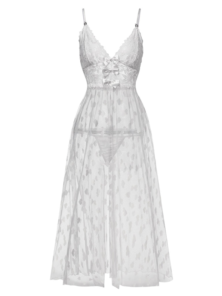 1930s Heart Dot Lace Spaghetti Straps Nightgown, vintage fashion, retro style - perfect for women who love vintage and retro fashion