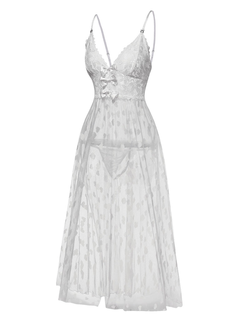 1930s Heart Dot Lace Spaghetti Straps Nightgown, vintage fashion, retro style - perfect for women who love vintage and retro fashion