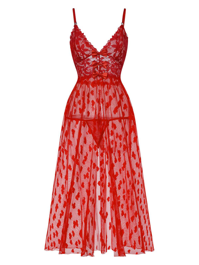 1930s Heart Dot Lace Spaghetti Straps Nightgown, vintage fashion, retro style - perfect for women who love vintage and retro fashion