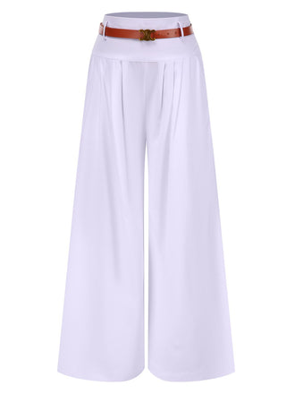 She walks in these 1930s High Waist Belted Wide-Leg Solid Pants and the world follows