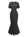 1930s Solid Short Sleeve Bodycon Maxi Dress 5