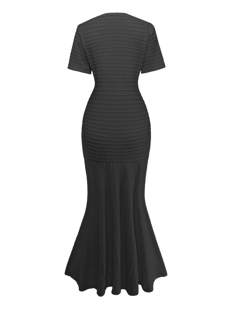 1930s Solid Short Sleeve Bodycon Maxi Dress 6