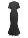 1930s Solid Short Sleeve Bodycon Maxi Dress 6