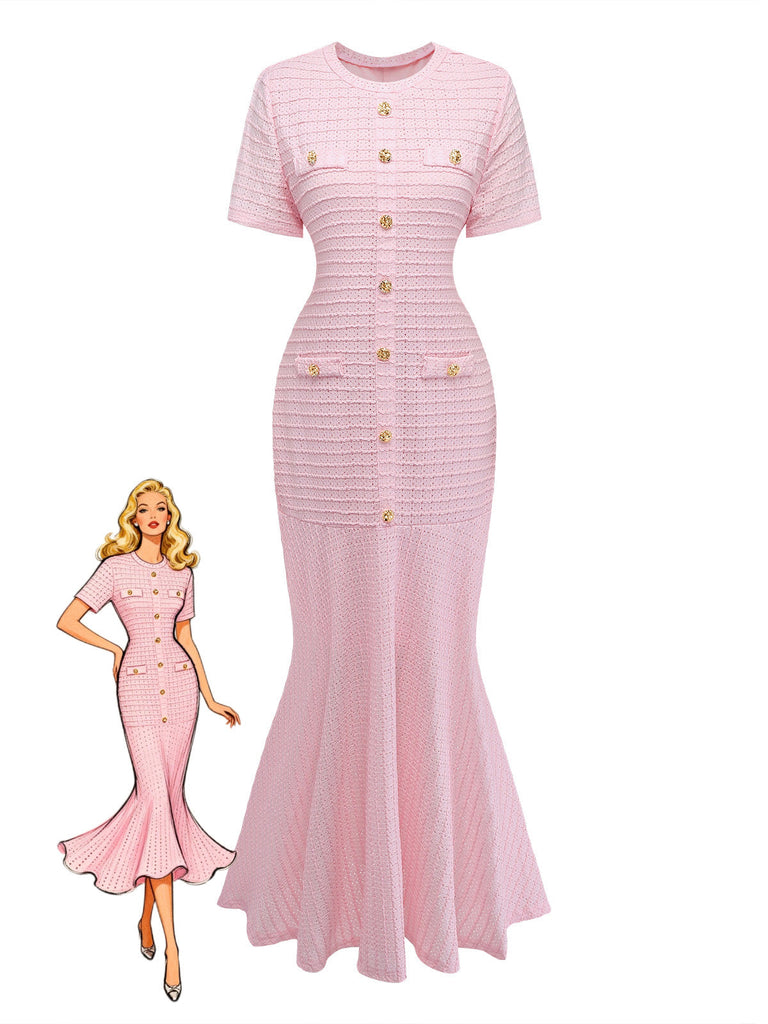 1930s Solid Short Sleeve Bodycon Maxi Dress 7