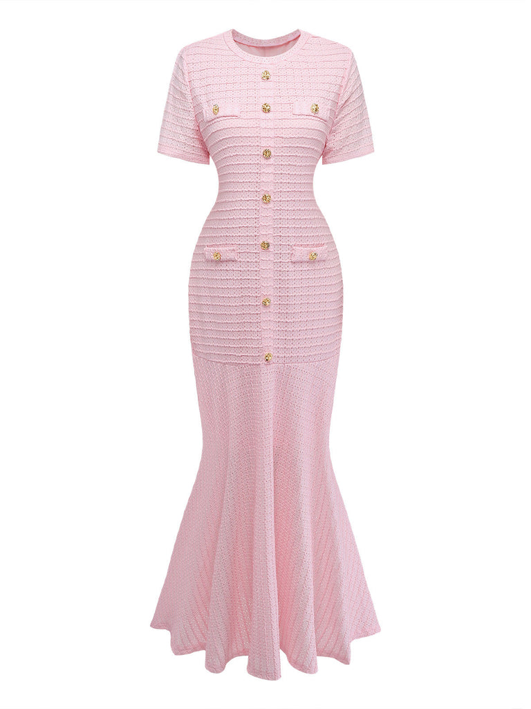1930s Solid Short Sleeve Bodycon Maxi Dress 3