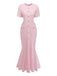 1930s Solid Short Sleeve Bodycon Maxi Dress 3