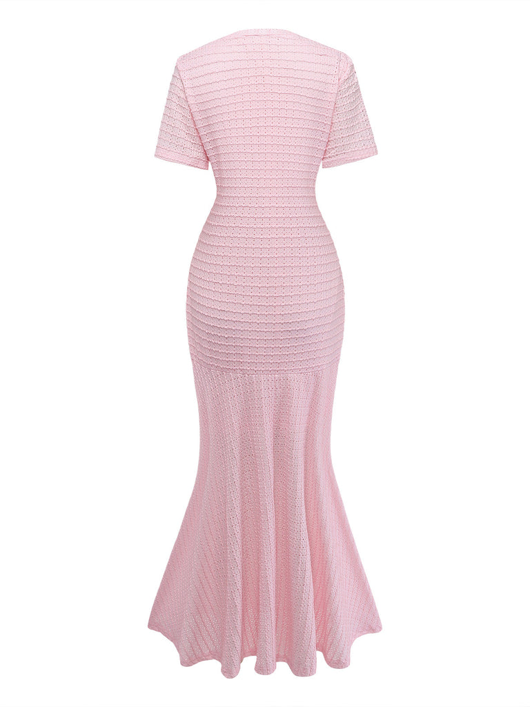 1930s Solid Short Sleeve Bodycon Maxi Dress 2
