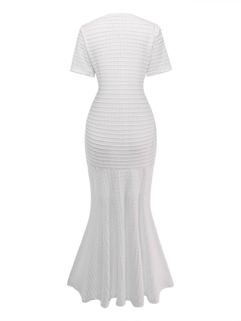 1930s Solid Short Sleeve Bodycon Maxi Dress 4