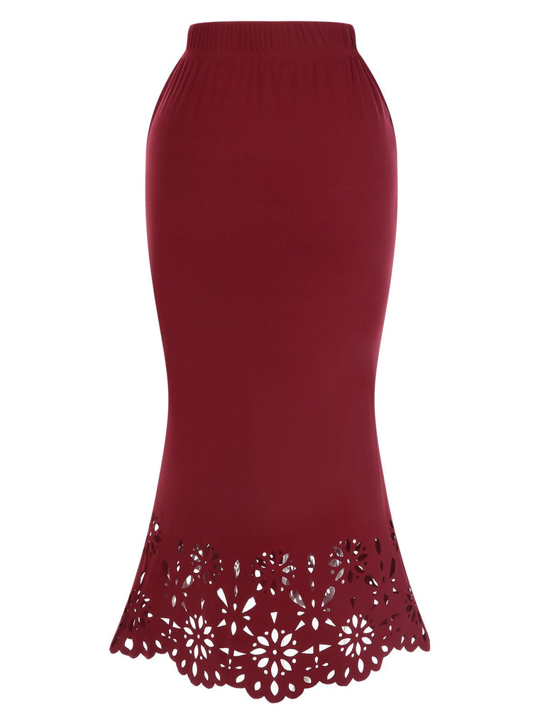 View 6: 1930s 1930s Hollow Out Solid Fishtail Skirt, perfect for retro themed parties, vintage fashion enthusiasts and special occasions