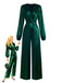 Dark Green 1930s Metallic V-Neck Lantern Sleeve Jumpsuit - vintage jumpsuit, retro fashion