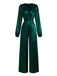 Dark Green 1930s Metallic V-Neck Lantern Sleeve Jumpsuit - vintage jumpsuit, retro fashion