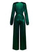 Dark Green 1930s Metallic V-Neck Lantern Sleeve Jumpsuit - vintage jumpsuit, retro fashion