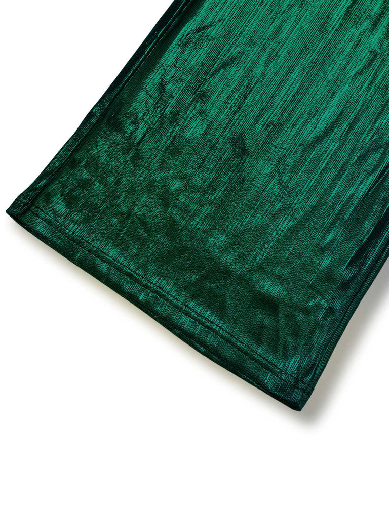 Dark Green 1930s Metallic V-Neck Lantern Sleeve Jumpsuit - vintage jumpsuit, retro fashion